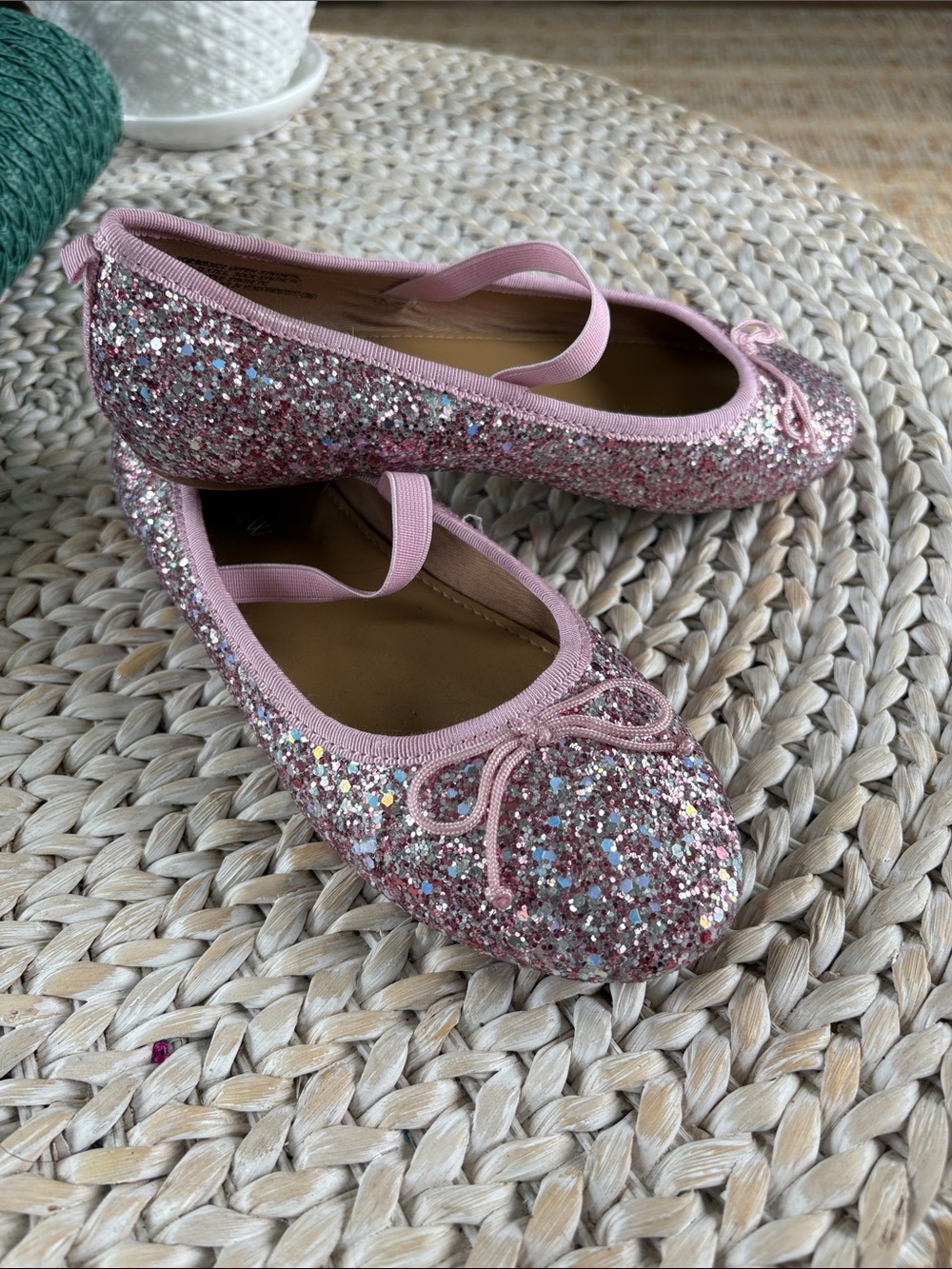 J. Crew Factory Pink Glitter Girls' Ballet Flats with Bow